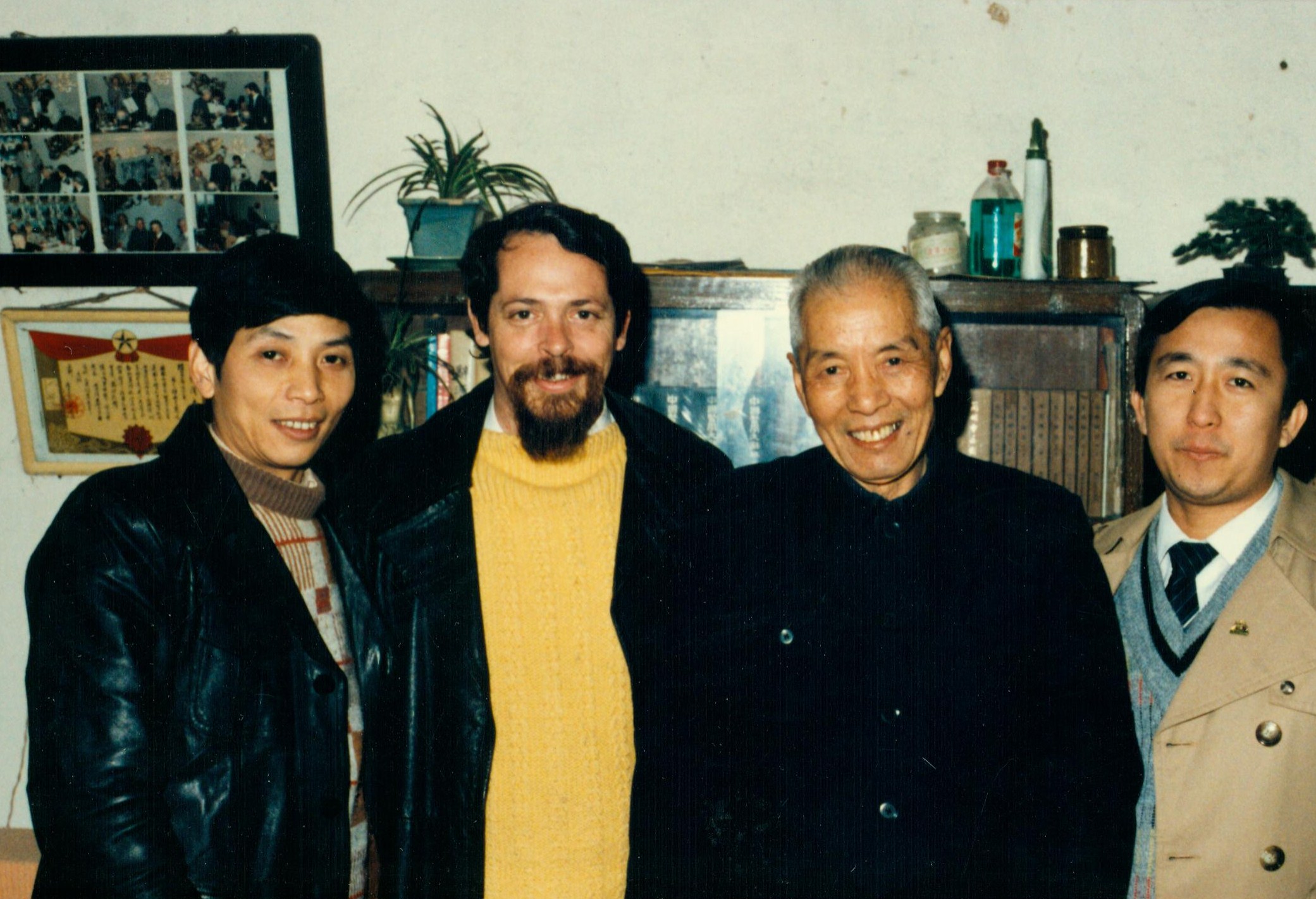 Prof Lou Baiceng at home in Hangzhou with Lou's son and John McDonald, 1987