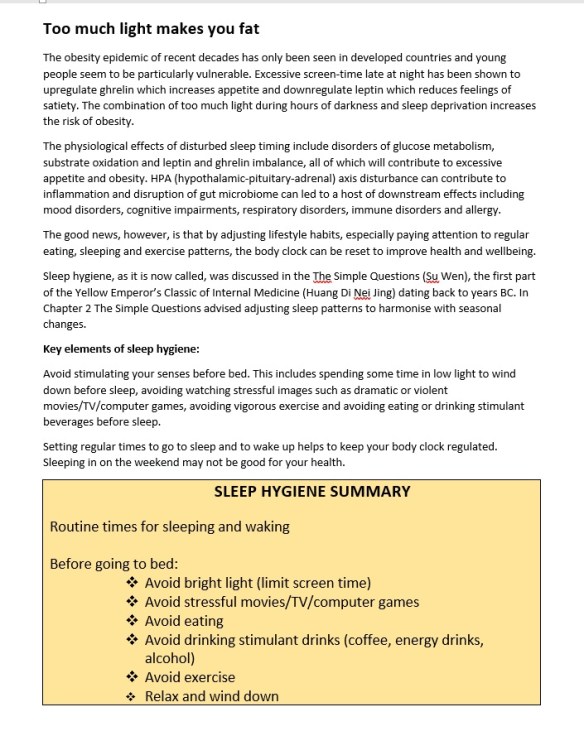 Too much light makes you fat - text